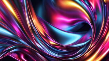 3D abstract colorful holographic metallic foil with iridescence background. futuristic cyberpunk hyper realism detailed background. photo