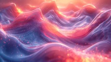Abstract 3D neon holographic wave with glossy flowing against a vibrant abstract background. Iridescent surface background. photo