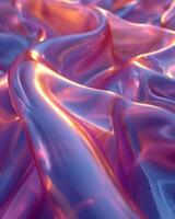Metallic 3D abstract silk cloth 3D futuristic cyberpunk hyper realism detailed isolated colorful reflective holographic flow silk gold iridescence glowing background. photo