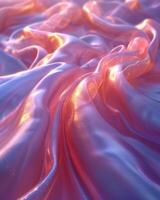 Metallic 3D abstract silk cloth 3D futuristic cyberpunk hyper realism detailed isolated colorful reflective holographic flow silk gold iridescence glowing background. photo
