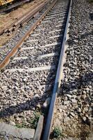 View of train Railway Tracks from the middle during daytime at Amritsar railway station in India, Train railway track view, Indian Railway junction, Heavy industry photo