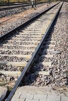 View of train Railway Tracks from the middle during daytime at Amritsar railway station in India, Train railway track view, Indian Railway junction, Heavy industry photo
