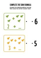 worksheet for kids, count the number of paper planes, then choose the correct number vector