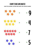 worksheet for kids, count the number of stars and match them with the numbers provided vector