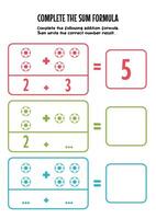 Children's worksheets for learning simple addition with colorful ball illustrations vector