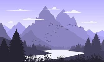 A mountain landscape with a river and birds vector