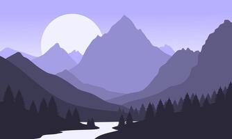 A mountain landscape with a river and trees vector