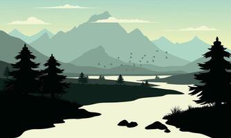A river and mountains in the background vector
