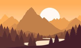 A mountain landscape with trees and a river vector