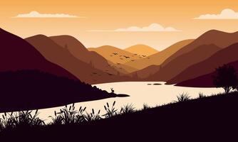 A landscape with mountains and a river vector