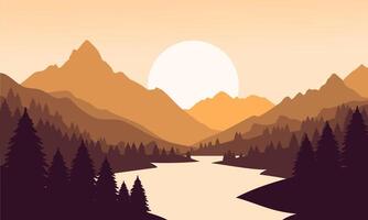 A mountain landscape with a river and trees vector