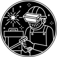 Welder in protective gear with welding torch illustration vector