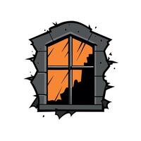 A broken window with orange and black paint vector