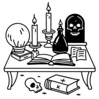 Halloween table with books and candles vector