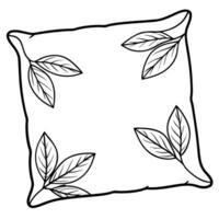 A black and white drawing of a leafy pillow vector