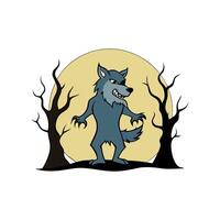 Werewolf howling at the moon in a forest with twisted trees vector