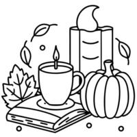 Coloring pages for kids with pumpkin and candle vector