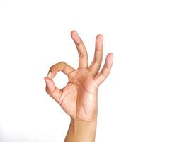OK and okay, hand gesture of male, sign isolated on white background photo