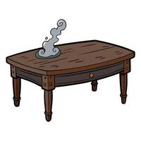 Dark background with smoking old wooden table top. vector