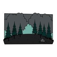 Dark empty black wall and the forest in the mist vector