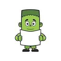 Cute Cartoon Frankenstein Character Holding a Blank Sheet of Paper vector