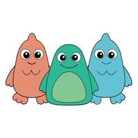 Cutout set of 3 stuffed friendly cute monster beasts plushie stuffed teddy toys isolated on transparent background vector