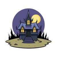 Creepy burn haunted mansion in a swamp at night.Horror house with full moon Haunted House Scene background. 3D Rendering. illustration vector
