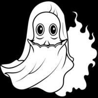 Closeup of a scary white ghost with smoke and white sheet on a black background with copy space. . vector