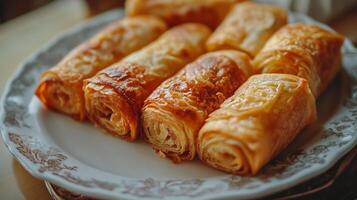 A plate with several rolls on it photo