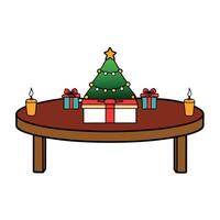 Christmas background with blurred lights and a table made of dark wood. Display mockup for a product. vector