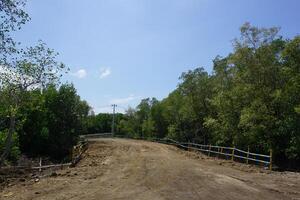 A dirt road with a fence on the side photo