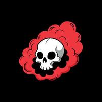 Black and white skull in red smoke on dark background vector