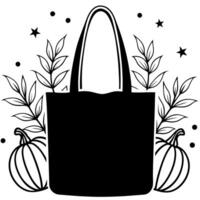 Blank Black Tote Bag Mockup Halloween Styled Stock Photography Mock Up in Rustic Fall Setting vector