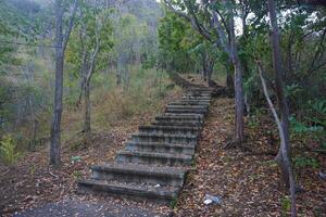 A set of stairs leading up to a hill photo