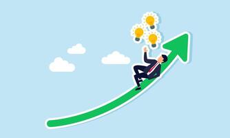 A businessman relaxes on an upward-trending graph while envisioning a light bulb, illustrating the link between ideas and innovation and an employee's career growth vector
