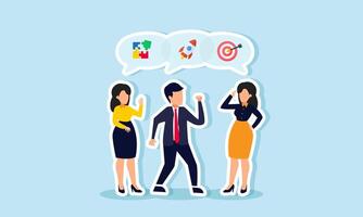 A business group discusses business performance, illustrating the exchange of ideas on effective business management and administration vector