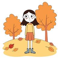Amazing Shot of a Girl while standing over a Fall Background. Autumn Season. vector