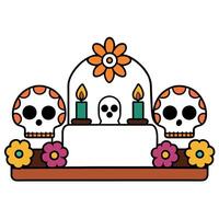 Altar of skulls and flowers during the Day of the Dead in Mexico on a white background vector