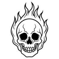 Black skull with fire on black background vector