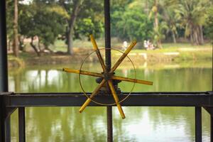 A wheel on a metal frame photo