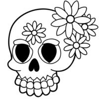 A skull with flowers on it's head and a black background with a black background and a white skull with flowers on it's head. vector