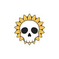 A skull with a wreath of sunflowers on its head. . vector