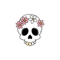 A skull with flowers on its head and a flower crown on its head. vector