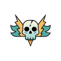 A skull with wings and lightning in the background is shown in this artistic photo of a skull with wings and lightning in the background is shown in the foreground. vector