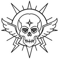 A skull with wings and a skull head on a black background with lightning bolts and a skull in the center of the image is a skull. vector