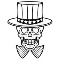 A skull in a top hat with American symbols and colors. vector