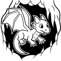 A tiny ferocious dragon flying in a vast dark cave vector