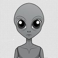 A grey alien with a large head and large eyes isolated on transparent background. Alien head. vector