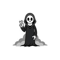 A grim reaper holding out his hand V sign in horrible background with mist vector
