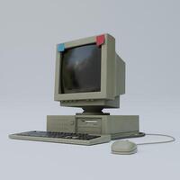 An old computer with a mouse and keyboard photo